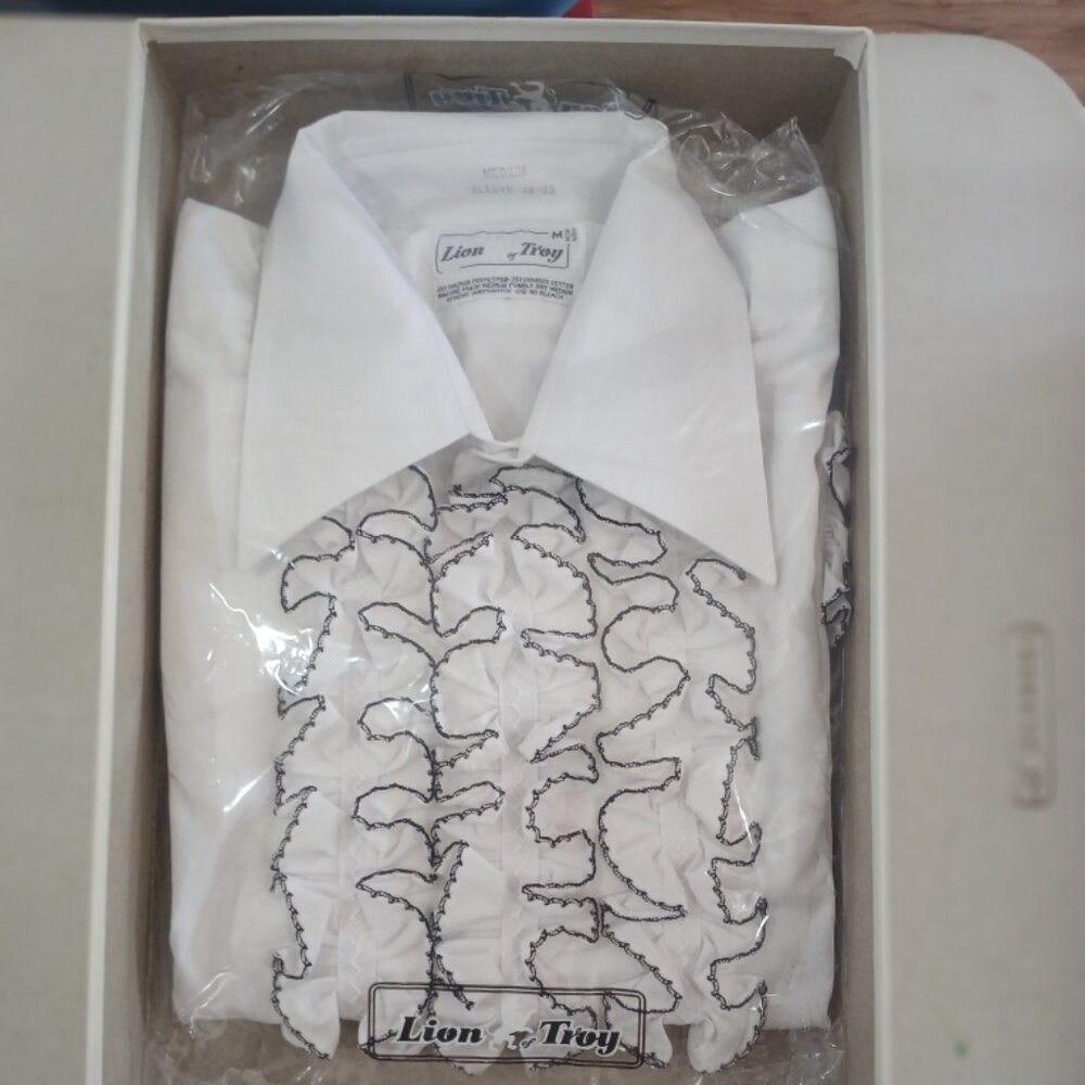 Vintage Lion of Troy Ruffled 70s Formal Shirt | New in Box | Size Medium